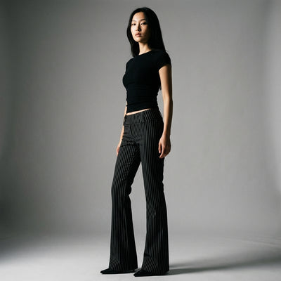 Pantalon évasé rayé noir femme - Style streetwear coréen Koreanxwear - Taille S