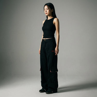 Pantalon cargo coréen femme denim noir avec poches - Style streetwear Koreanxwear - Taille S