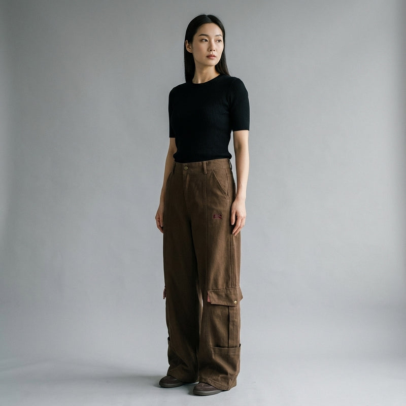 Pantalon cargo coréen femme denim noir avec poches - Style streetwear Koreanxwear - Taille L