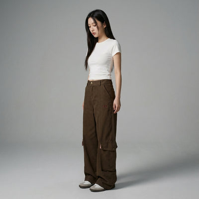 Pantalon cargo coréen femme denim noir avec poches - Style streetwear Koreanxwear - Taille S