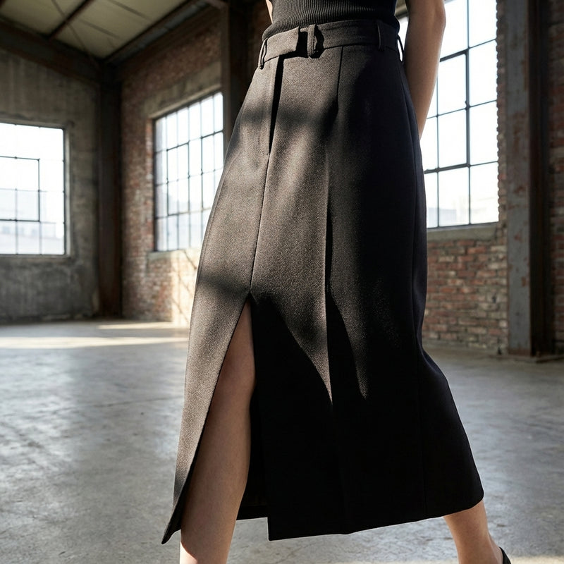 Jupe longue fendue noire femme - Mode Coréenne Élégante Koreanxwear