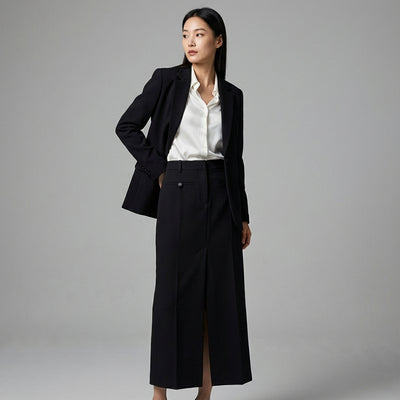 Jupe longue fendue noire femme - Mode Coréenne Élégante Koreanxwear - Taille L