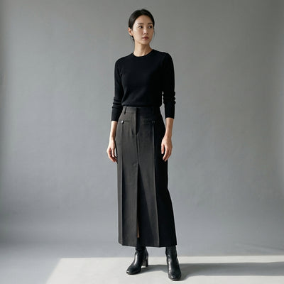 Jupe longue fendue noire femme - Mode Coréenne Élégante Koreanxwear - Taille M