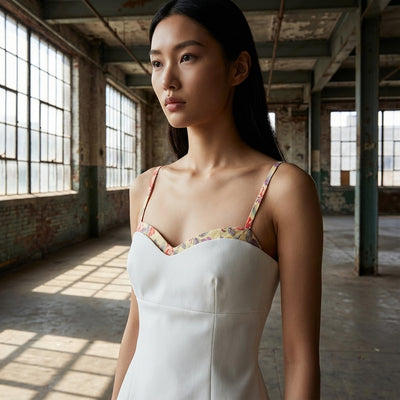 Top court imprimé femme blanc, style coréen moderne et tendance - Koreanxwear