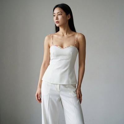 Top court imprimé femme blanc, style coréen moderne et tendance - Koreanxwear - Taille L