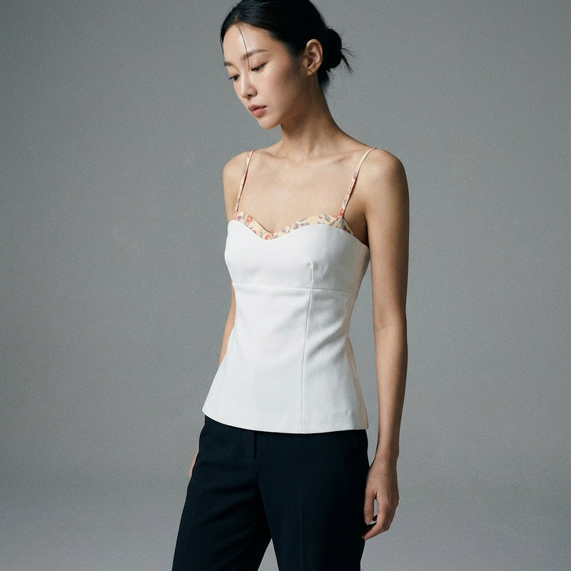 Top court imprimé femme blanc, style coréen moderne et tendance - Koreanxwear - Taille XS