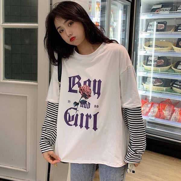 T Shirt Coréen Boy and Girl Blanc