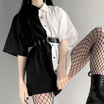 Chemise longue noire et blanche - KoreanxWear