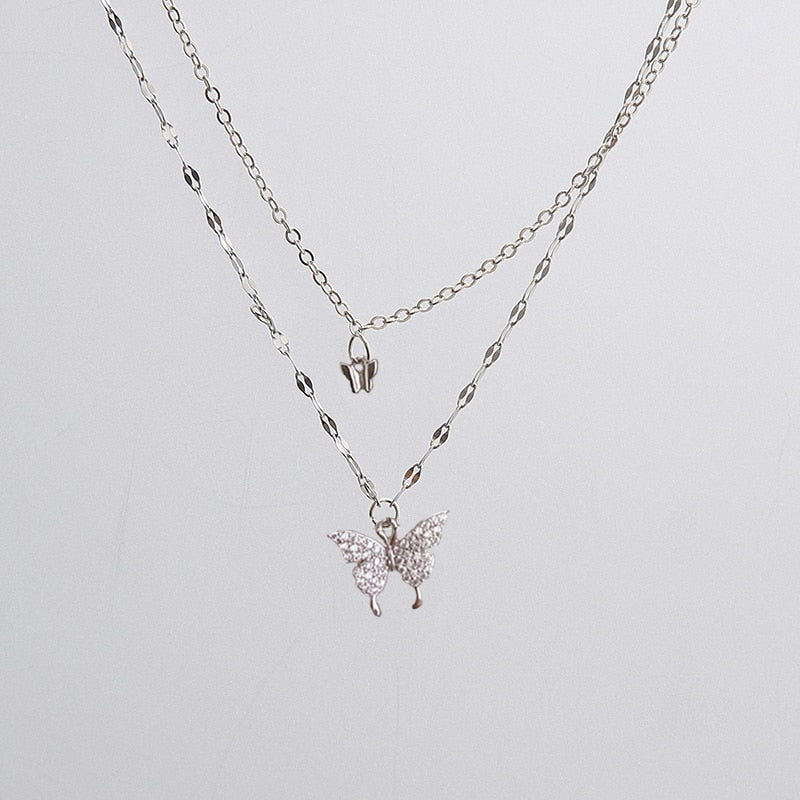 Collier papillon double chaînes en argent - KoreanxWear