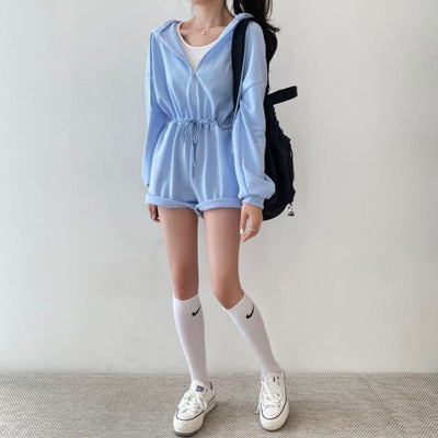 Combishort coréenne sweat bleu