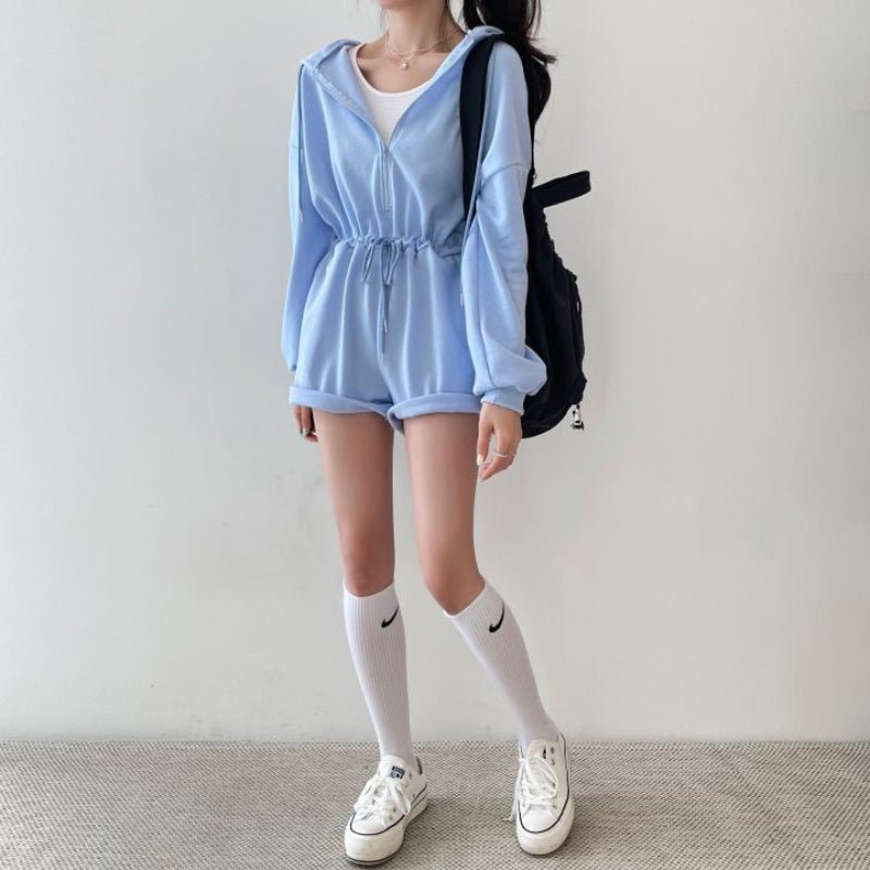 Combishort coréenne sweat bleu