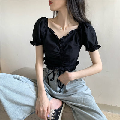 Crop Top coréen à lacets - KoreanxWear