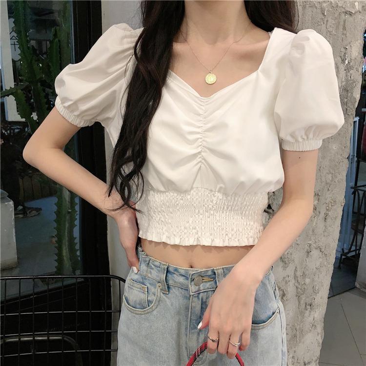 Crop Top coréen puff blanc