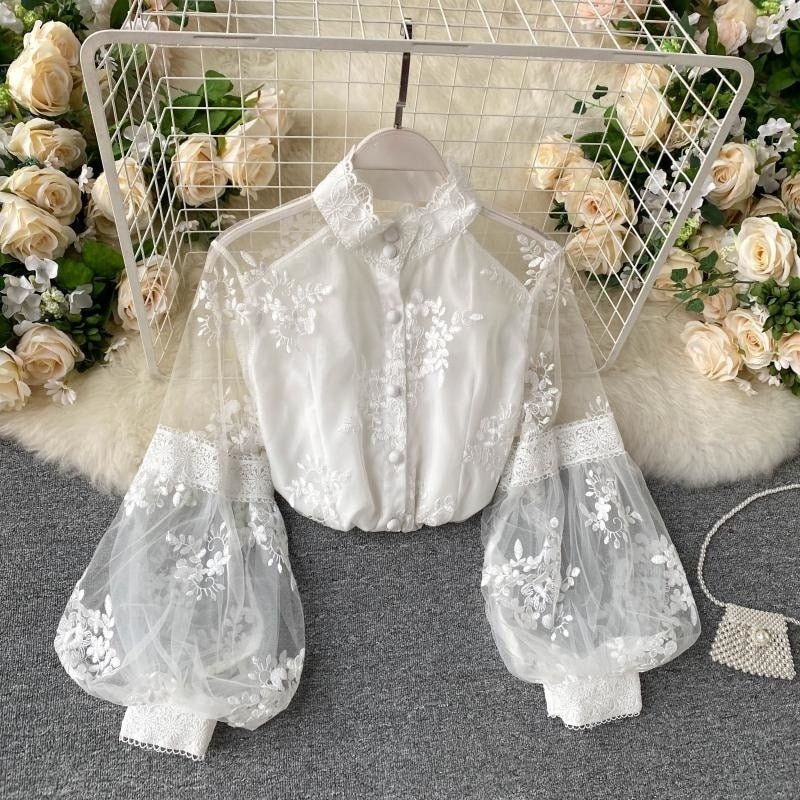 Haut vintage en maille et dentelle - KoreanxWear