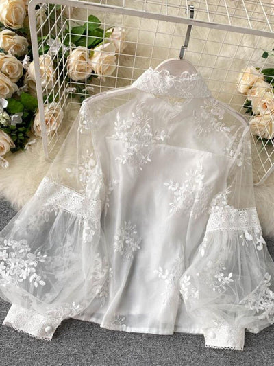 Haut vintage en maille et dentelle - KoreanxWear