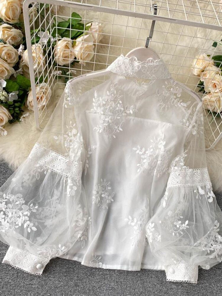 Haut vintage en maille et dentelle - KoreanxWear