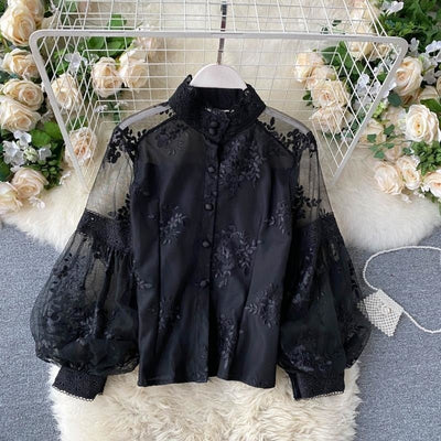 Haut vintage en maille et dentelle - KoreanxWear
