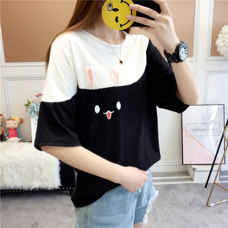 T Shirt Noir Lapin Coréen