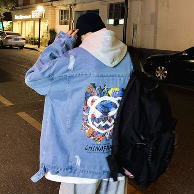 Veste en jeans à capuche bleu