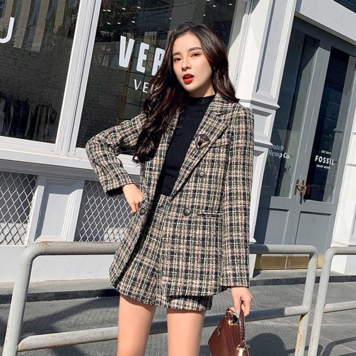 Tailleur Plaid Haute Qualité