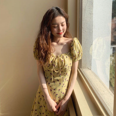 Robe Coréenne Fleurie Jaune