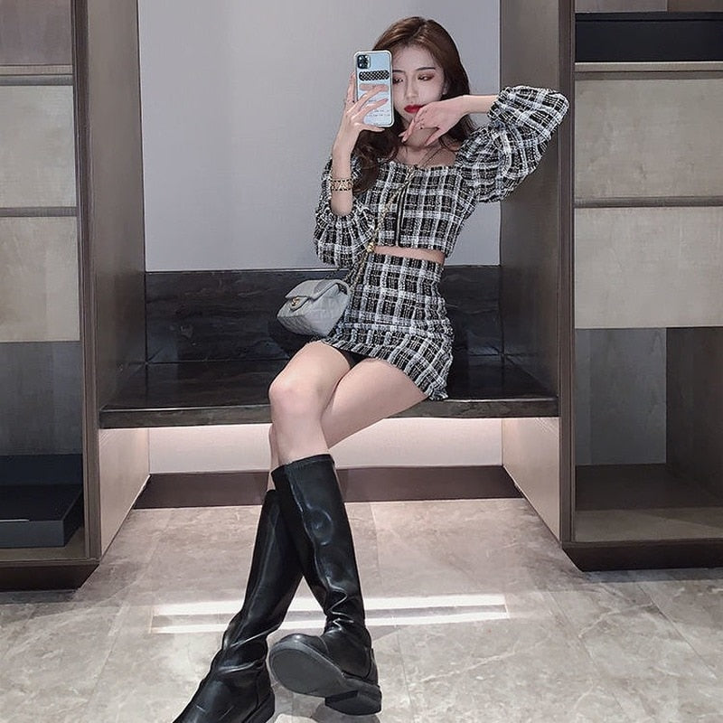 Tenue courte en plaid - KoreanxWear