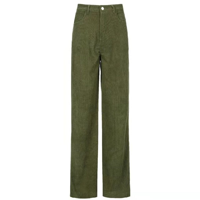 Pantalon velours taille haute vert