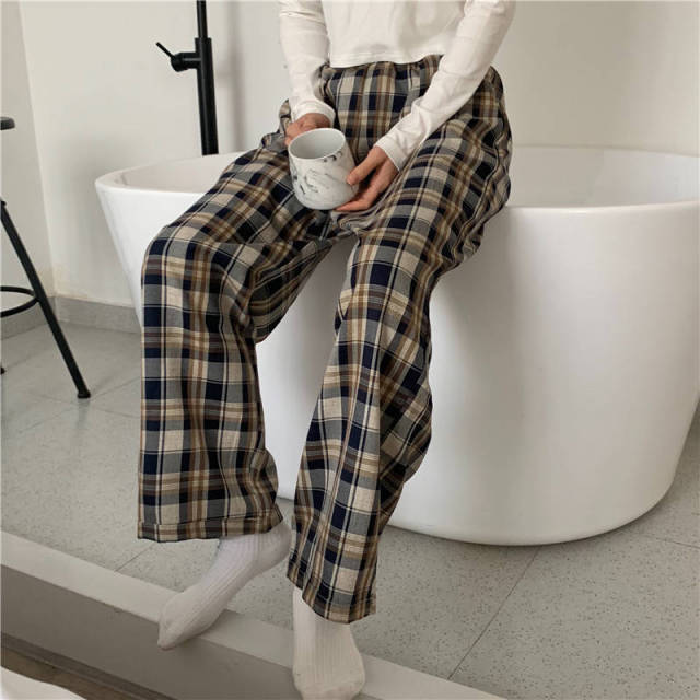 Pantalon plaid vintage beige