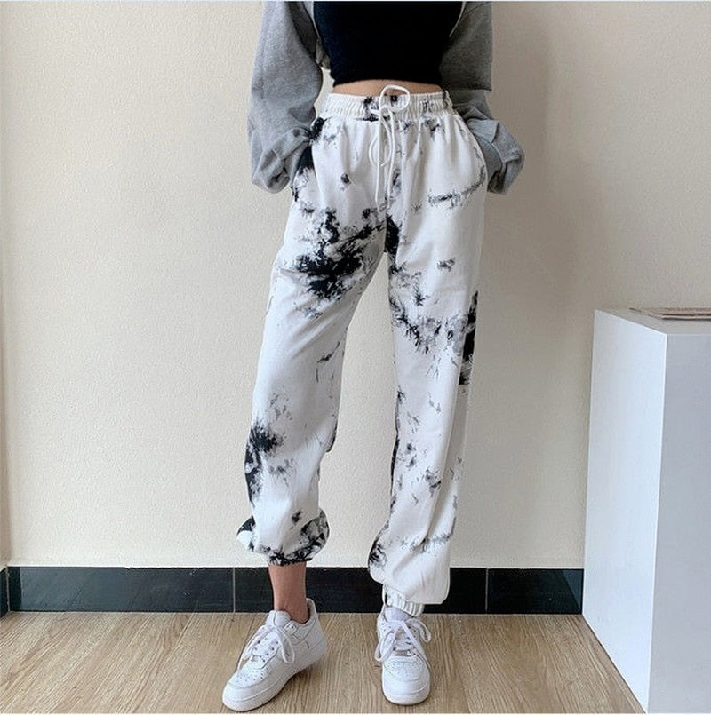 Pantalon coréen Tie Dye noir et blanc