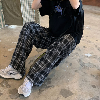 Pantalon large plaid à carreaux