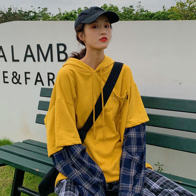 Sweat jaune plaid mignon